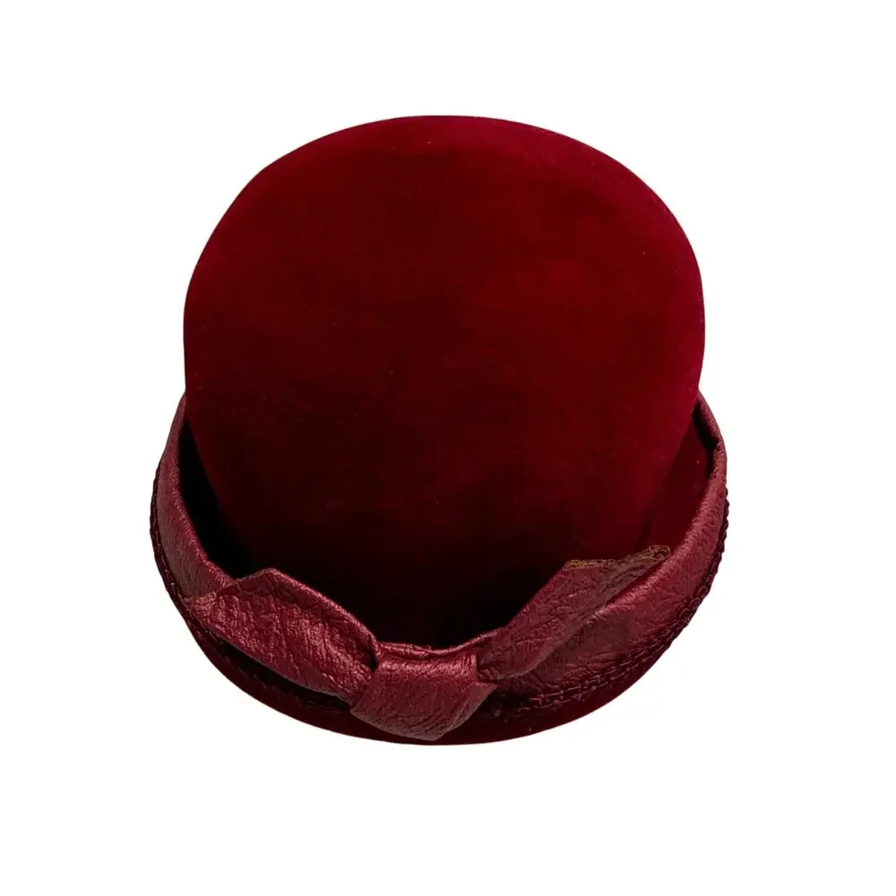 Vintage burgundy red felted wool bucket hat rolled brim Union Label bow trim - Picture 3 of 9